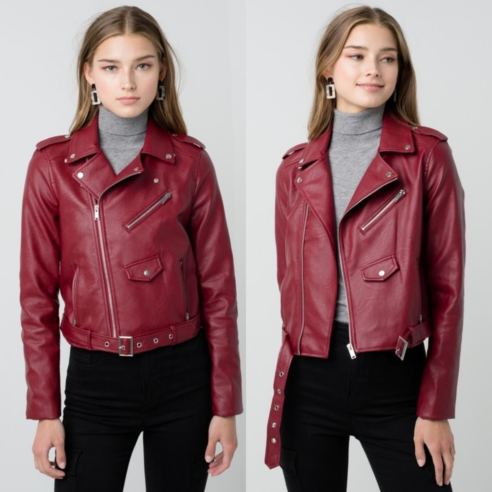 Faux Leather Jacket RED - Picture 3 of 4